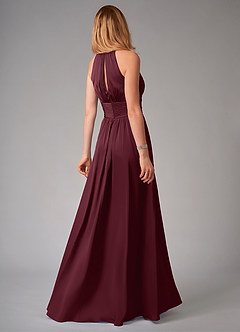 Azazie Bonnie Bridesmaid Dresses Cabernet A-Line Pleated Stretch Satin Dress image2