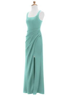 Azazie Mero Junior Aqua Mermaid Pleated Stretch Satin Dress image7