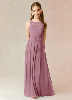 Azazie Bibiane Junior Vintage Mauve A-Line Pleated Chiffon Dress image1