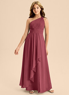 Azazie Skye Junior Merlot A-Line Pleated Chiffon Dress image4