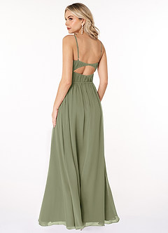 Azazie Yanelie Final Sale Pistachio A-Line Scoop Pleated Chiffon Dress image4