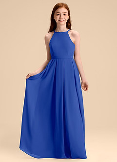 Azazie Arianthe Junior Abito A-Line in Chiffon Plissettato Blu Reale image3