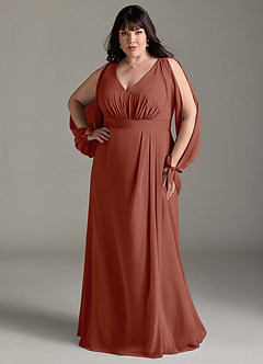 Azazie Matilda Bridesmaid Dresses Auburn A-Line Long Sleeve Chiffon Dress image9