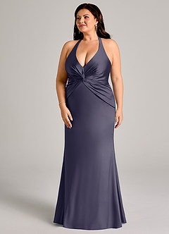 Azazie Valerie Jurken voor bruidsmeisjes Jurk van Stretch Satijn met Zeemeermin Geplooid Stormachtig image11