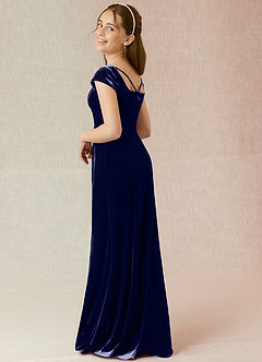 Azazie Gabi Junior Dark Navy A-Line Velvet Dress image3