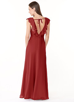 Azazie Yoko Robes de demoiselle d'honneur Robe Trapèze en Mousseline de soie Rayé Rouille image2