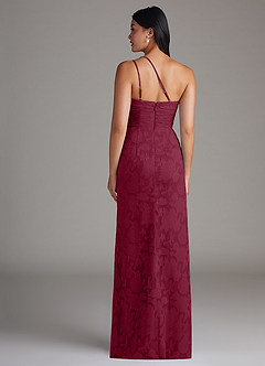 Azazie Eren Bridesmaid Dresses Burgundy Sheath One Shoulder Floral Burnout Dress image2