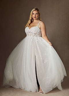Azazie Florian Wedding Dresses Diamond White A-Line V-Neck Sequins Tulle Dress image10