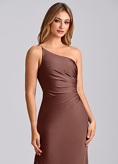 Azazie Marseli Final Sale Espresso Mermaid One Shoulder Stretch Satin Dress image7