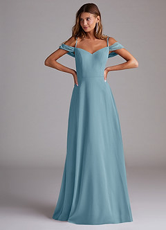 Azazie Marley Jurken voor bruidsmeisjes Converteerbaar Jurk van Chiffon met A-Lijn Off the Shoulder Mystiek Blauw image4
