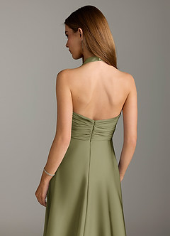 Azazie Tessie Bridesmaid Dresses Pistachio A-Line Pleated Stretch Satin Dress image7