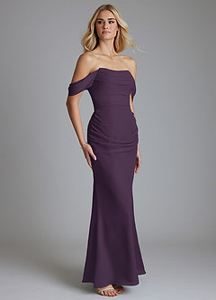 Azazie Luiza Bridesmaid Dresses Plum Mermaid Off the Shoulder Chiffon Dress image4