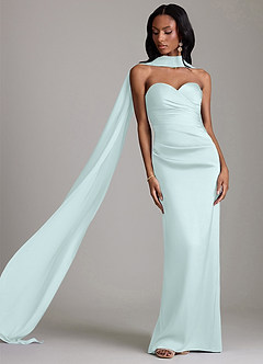 Azazie Sonora Vestidos de damas de honor Vestido de Vidrio Marino de Satén Elástico de Corte Recto con Sin tirantes image8