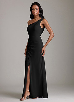 Azazie Madelyn Vestidos de damas de honor Vestido de Negro de Gasa de Corte Sirena Convertible con Hombro unilateral image5