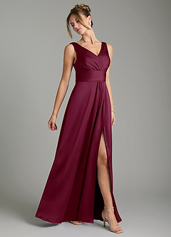 Azazie Karina Bridesmaid Dresses Mulberry A-Line Pleated Stretch Satin Dress image4