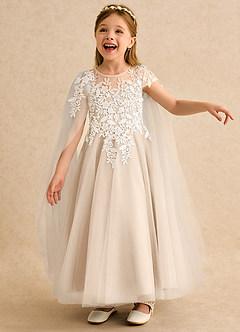 Azazie Dandelion Blumenmädchenkleider Ballkleid Spitze Kleid Alabaster Weiß image1