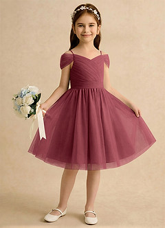 Azazie Lila Girls Formal Abiti da Ragazza di Fiori Abito A-Line in Tulle Spalle Scoperte Merlot image4