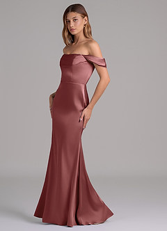 Azazie Miley 신부 들러리 드레스 인어 오프 더 숄더 스트레치 새틴 바닥 길이 드레스 image4
