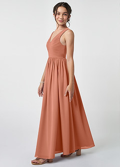 Azazie Keyla Junior A-Linie Plissee Chiffon Kleid Mai Tai image3