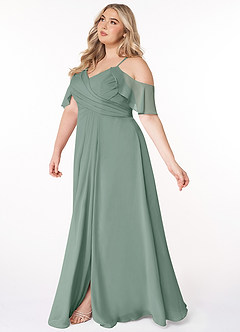 Azazie Dakota Bridesmaid Dresses Silver Sage A-Line V-Neck Pleated Chiffon Dress image7