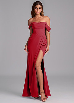 Azazie Johana Robes de demoiselle d'honneur Robe Sirène Convertible en Mousseline de soie Épaule décolletée Écarlate image3