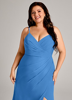 Azazie Maci Bridesmaid Dresses Blue Jay Sheath Pleated Chiffon Dress image12