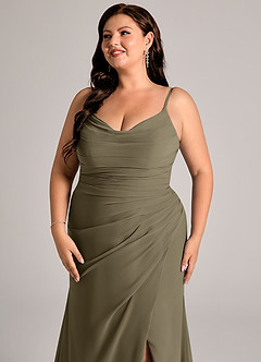 Azazie Deandra Brudtärnklänningar Klä av Sjöjungfru i Chiffong Plisserad Pilgrön image12