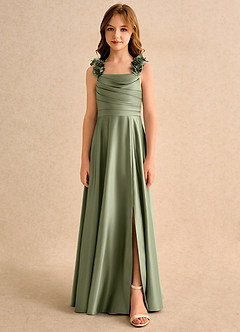 Azazie Rosita Girls Formal Abiti da Ragazza di Fiori Abito A-Line in Raso Opaco Plissettato Pistacchio image3