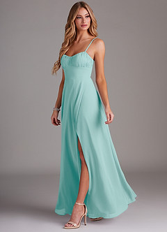 Azazie Breonna Bridesmaid Dresses Aqua A-Line Sweetheart Neckline Chiffon Dress image3