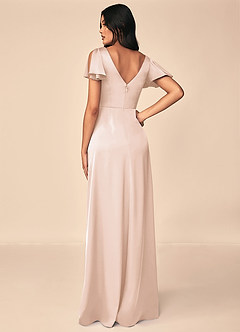 Azazie Soren Bridesmaid Dresses Blushing Pink A-Line Pleated Stretch Satin Dress image5