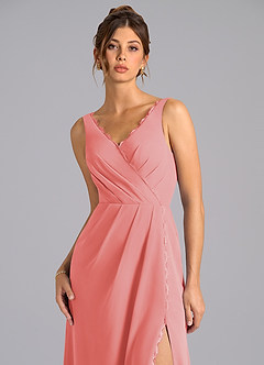 Azazie Bernice Bridesmaid Dresses Coral A-Line Pleated Chiffon Dress image7