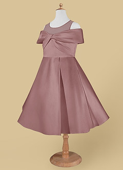 Azazie Shirin Flower Girl Dresses A-Line Off the Shoulder Matte Satin Knee-Length Dress image7