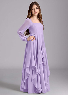 Azazie Clara Junior Vestido de Lila de Gasa de Corte en A con Blusón image4