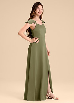 Azazie Everett Junior Pistachio A-Line Bow Stretch Satin Dress image3