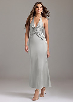 Azazie Valerie 신부 들러리 드레스 인어 주름진 스트레치 새틴 발목 길이 드레스 image3