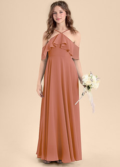Azazie Tessabelle Junior A-Linie Schulterfrei Chiffon Kleid Mai Tai image4