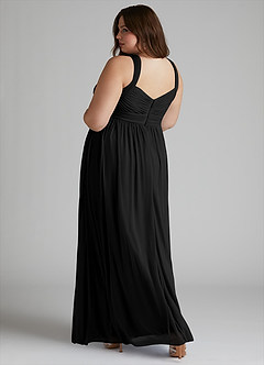 Azazie Hillian Bridesmaid Dresses Black A-Line Halter Pleated Mesh Dress image12