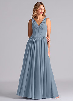 Azazie Delmie Bridesmaid Dresses Dusty Blue A-Line Corset Chiffon Dress image5