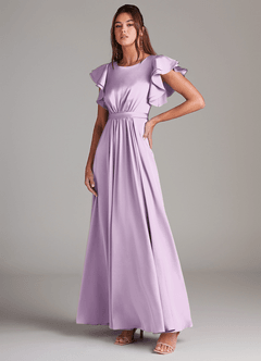 Azazie Daphne Bescheidene Brautjungfernkleider A-Linie Gestreift Stretch-Satin Bodenlänge Kleid image2
