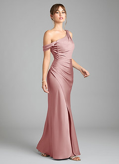 Azazie Madelyn Bridesmaid Dresses Dusty Rose Mermaid One Shoulder Stretch Satin Convertible Dress image5