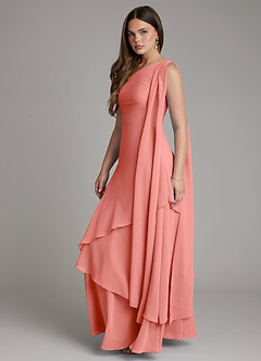 Azazie Monique Robes de demoiselle d'honneur Robe Trapèze en Mousseline de soie Une épaule Rose Saumon image3