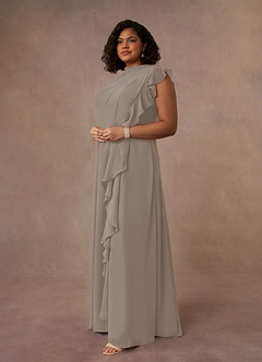 Azazie Narine Abiti per la Madre della Sposa Abito A-Line in Chiffon con Scollo Alto a Pieghe Taupe image9