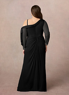 Azazie Marna Mother of the Bride Dresses Black Sheath One Shoulder Mesh Dress image8
