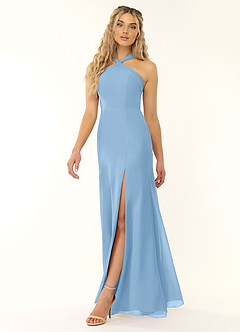 Azazie Rue At-home Try On Dresses Agave A-Line Halter Chiffon Dress image7