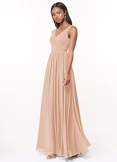 Azazie Keyla Bridesmaid Dresses English Rose A-Line V-Neck Pleated Chiffon Dress image3