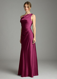 Azazie Emerson Bridesmaid Dresses Red Plum Mermaid Off the Shoulder Stretch Satin Dress image4