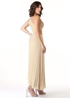 Azazie Kirra Bridesmaid Dresses Champagne A-Line One Shoulder Chiffon Dress image4