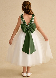 Azazie Lilli Blumenmädchenkleider A-Linie Schleifen Tüll Kleid Elfenbein Olivgrün image2