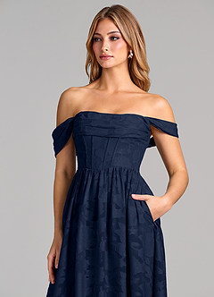 Azazie Hattie Brudtärnklänningar Klä av A-Linje i Blommig Utbrändhet Korsett Mörk Marinblå image6