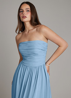 Azazie Andreina Jurken voor bruidsmeisjes Jurk van Chiffon met A-lijn Geplooide Staal Blauw image6